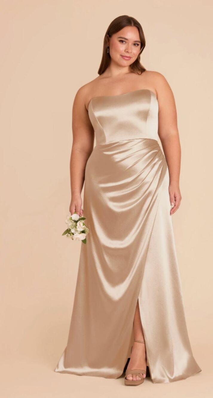 Birdy Grey Anne Shiny Satin Dress 2X Neutral Champagne Bridesmaid Gown